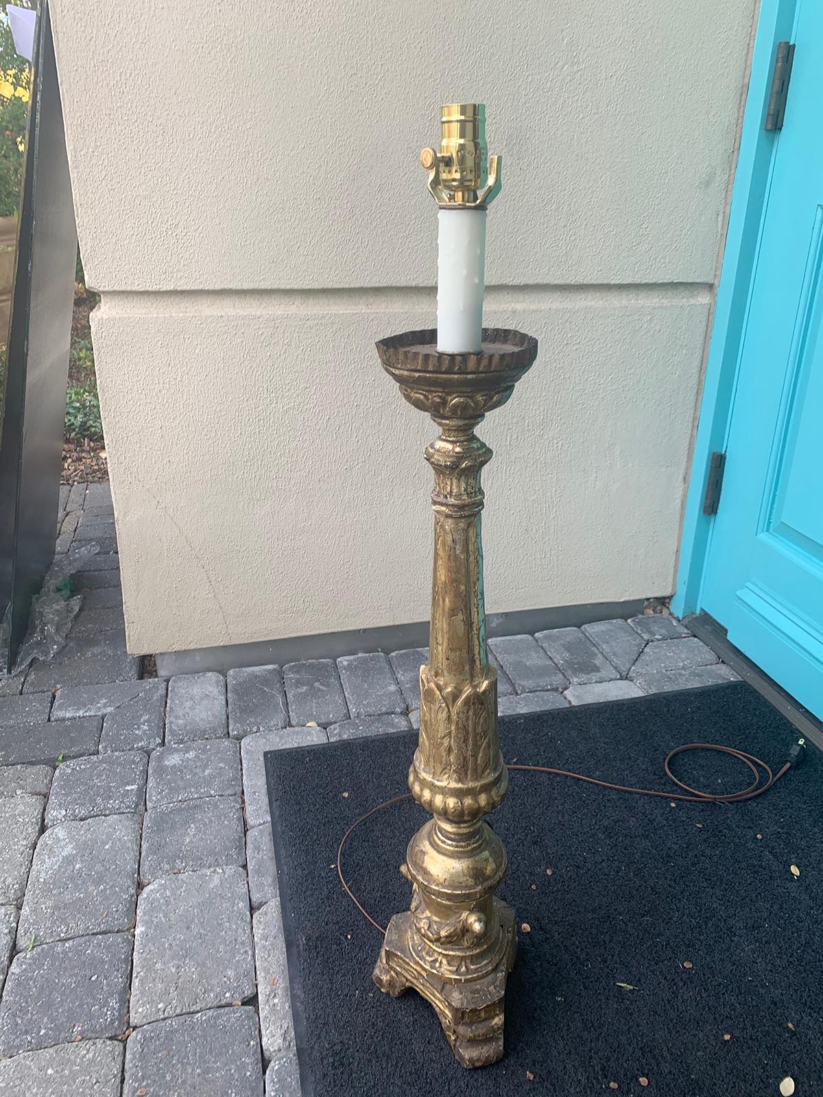 18th Century Tall Italian Giltwood Pricket as Lamp In Good Condition In Atlanta, GA