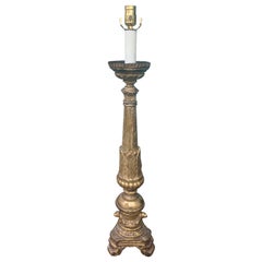 18th Century Tall Italian Giltwood Pricket as Lamp
