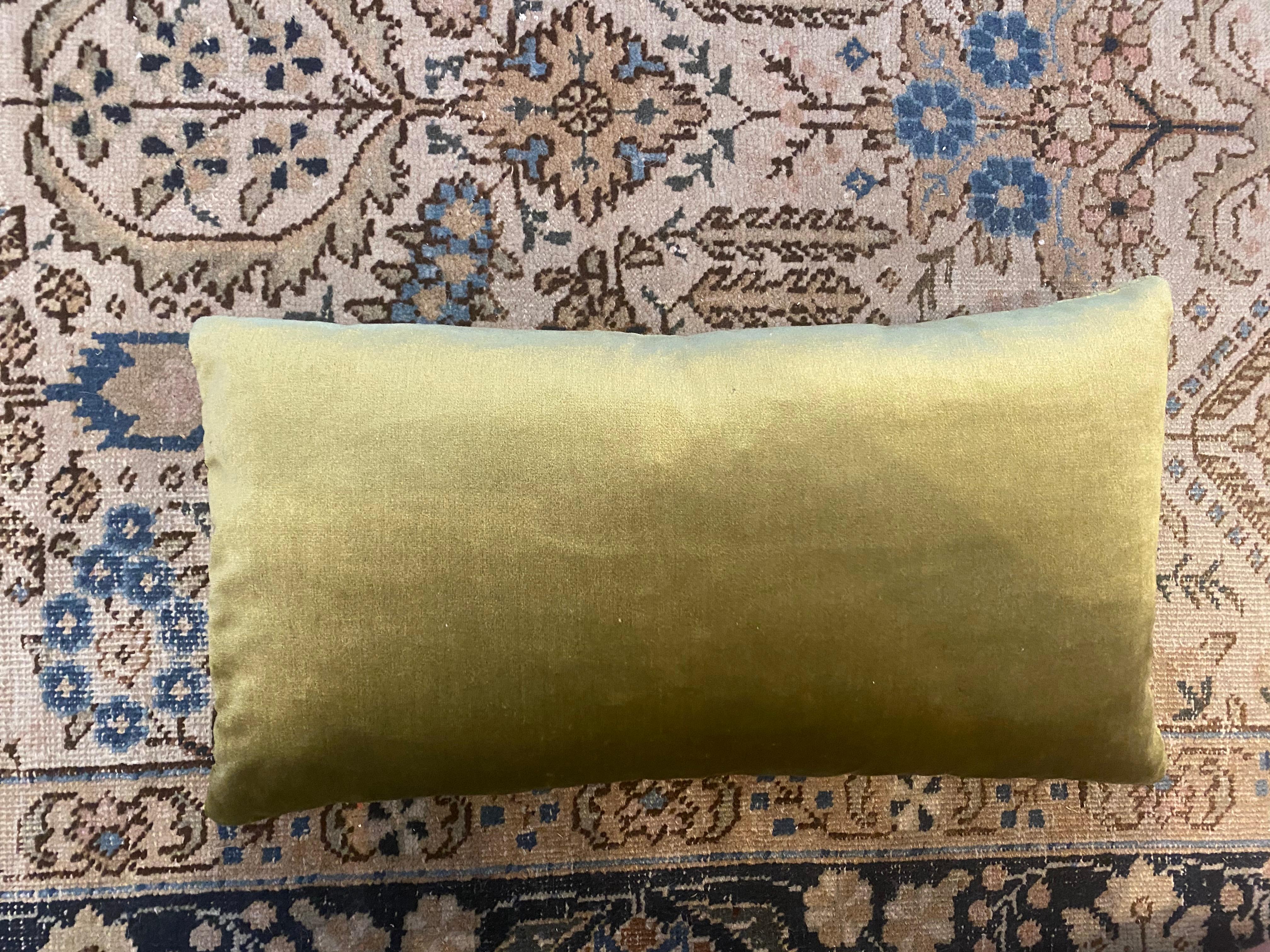 18th Century Tapestry Fragment and Celadon Silk Velvet Pillow In Good Condition For Sale In Houston, TX