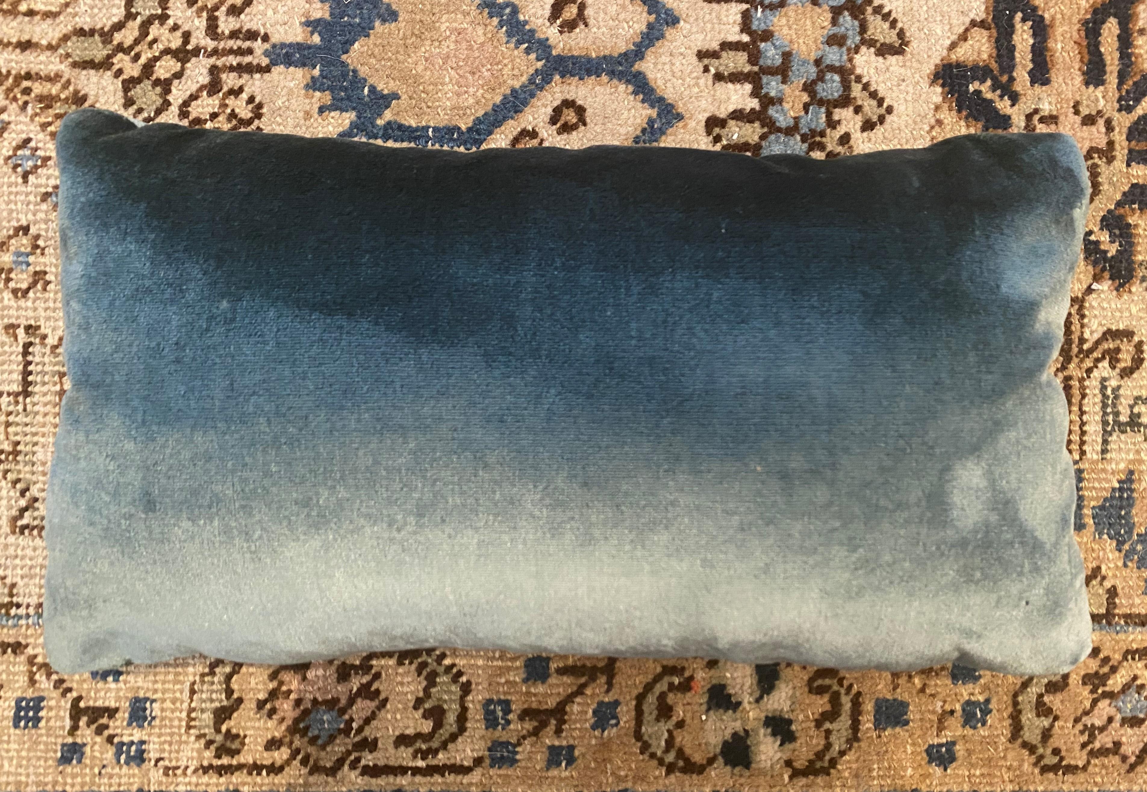 18th Century Verdure Tapestry Fragment and Blue Silk Velvet Pillow In Excellent Condition For Sale In Houston, TX