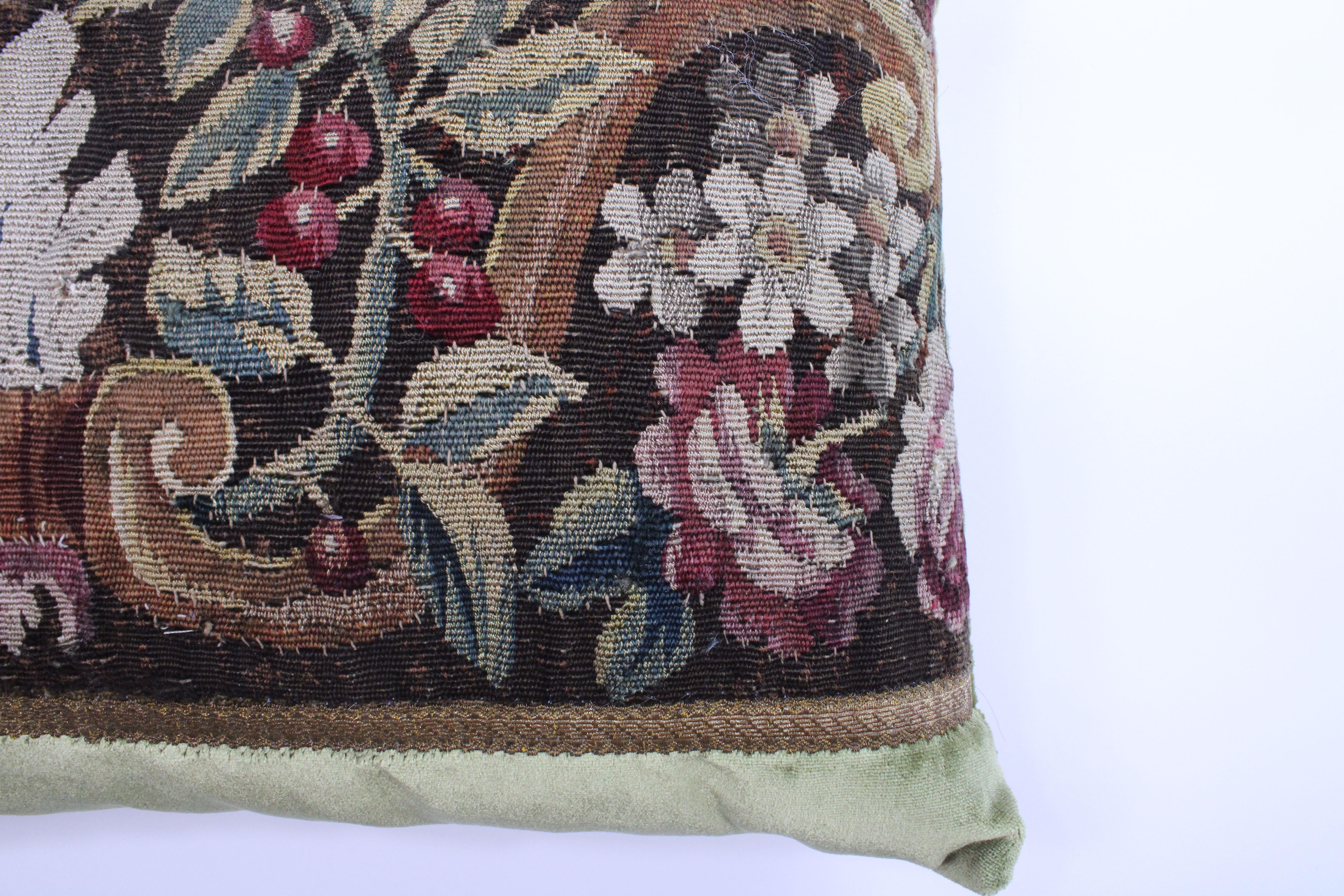 French 18th Century Tapestry Silk Pillow For Sale