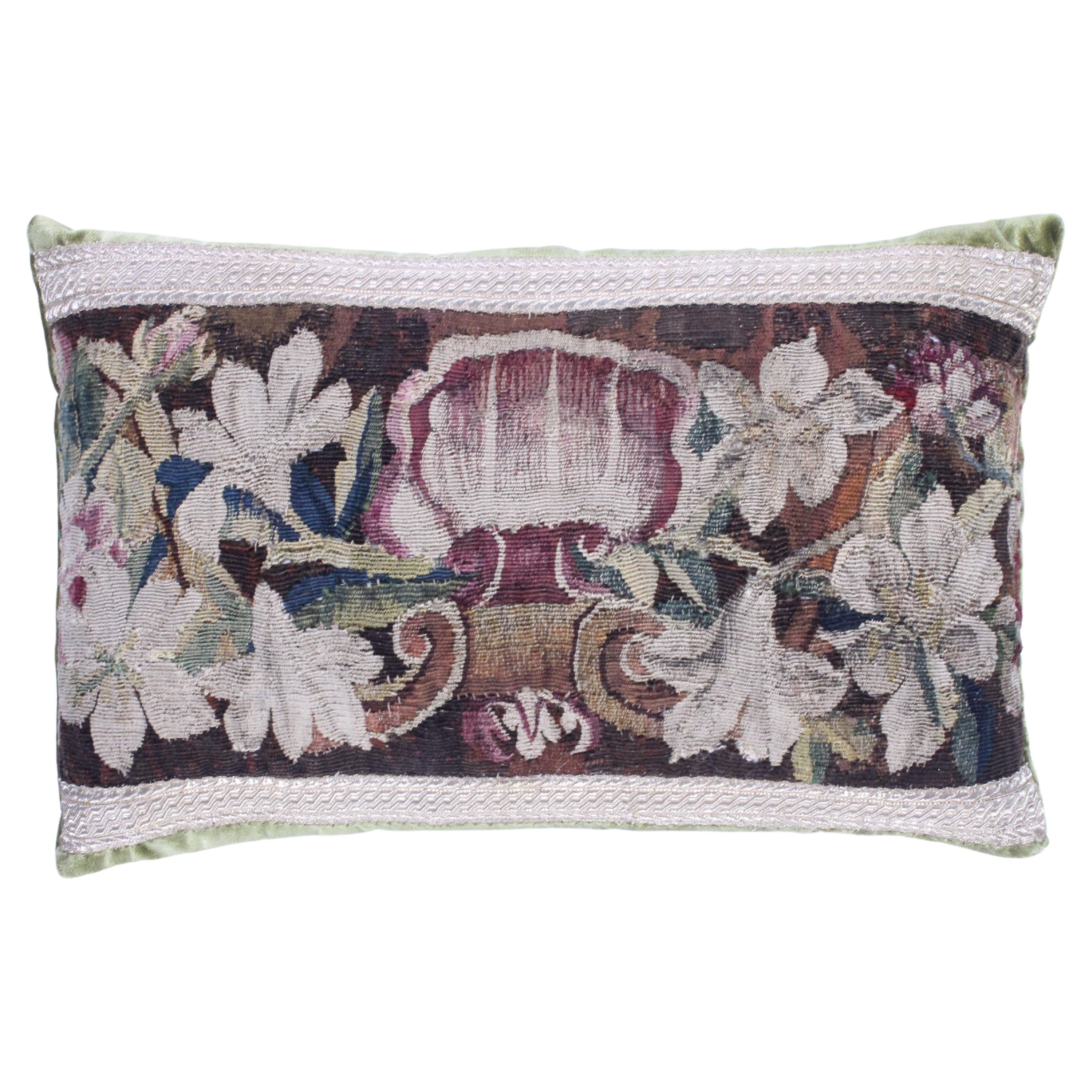 18th Century Tapestry Silk Pillow with Ribbon For Sale