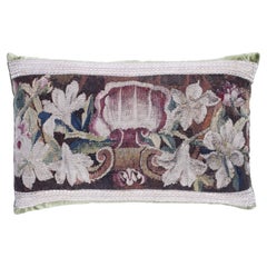 Antique 18th Century Tapestry Silk Pillow with Ribbon