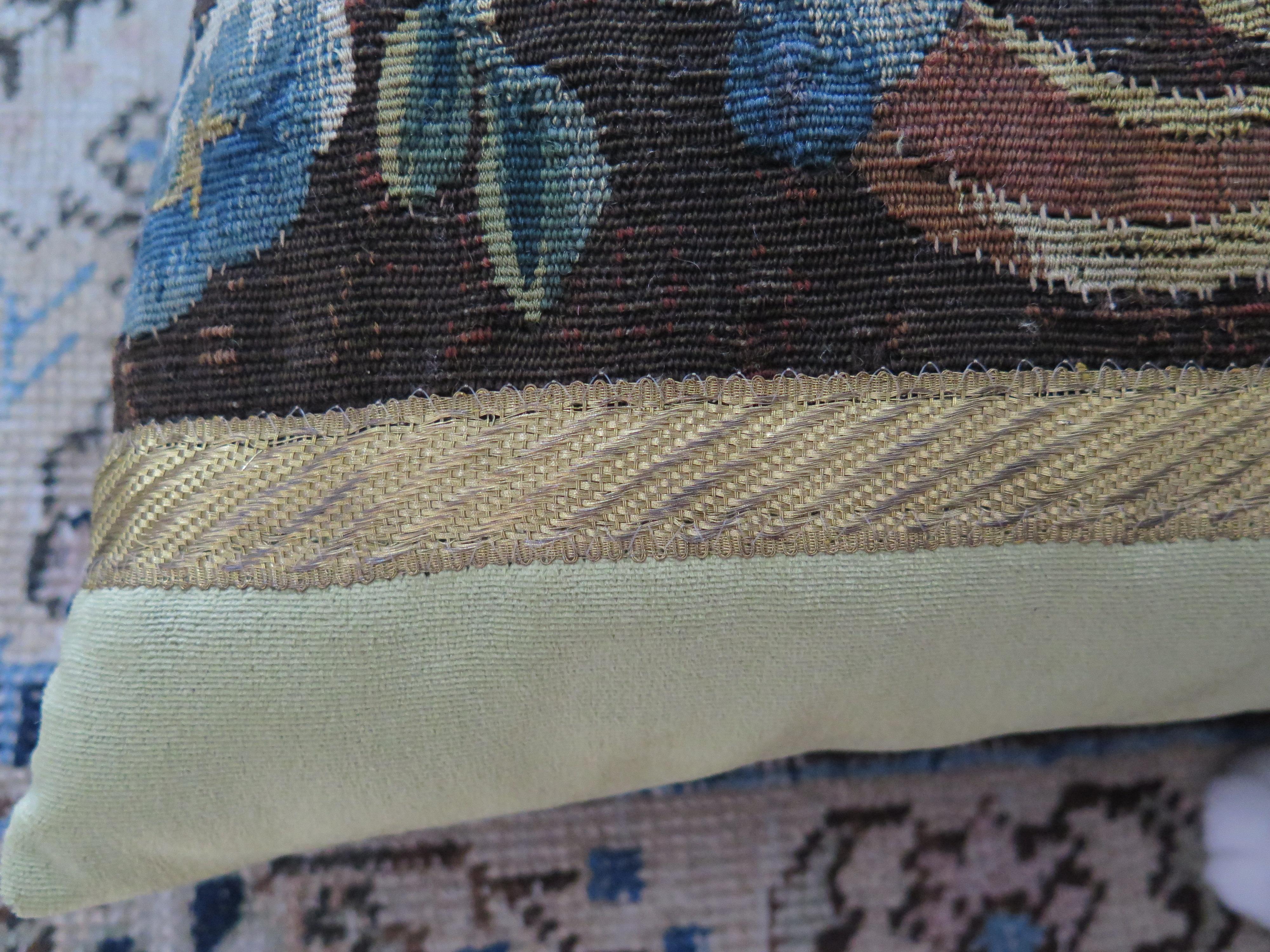 18th Century Tapestry Fragment Silk Velvet Pillow In Good Condition For Sale In Houston, TX
