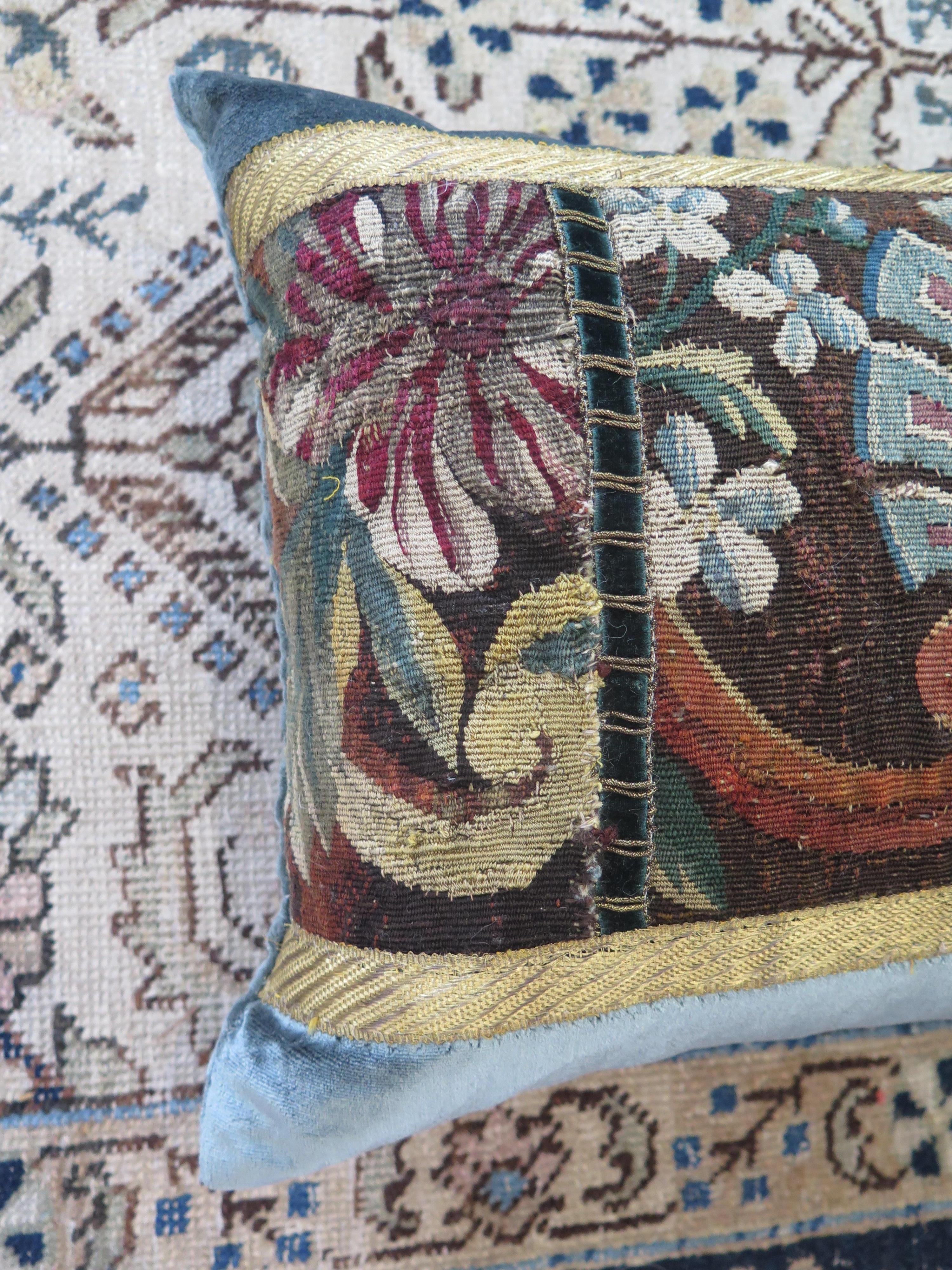18th Century and Earlier 18th Century Tapestry Fragment Silk Velvet Pillow For Sale