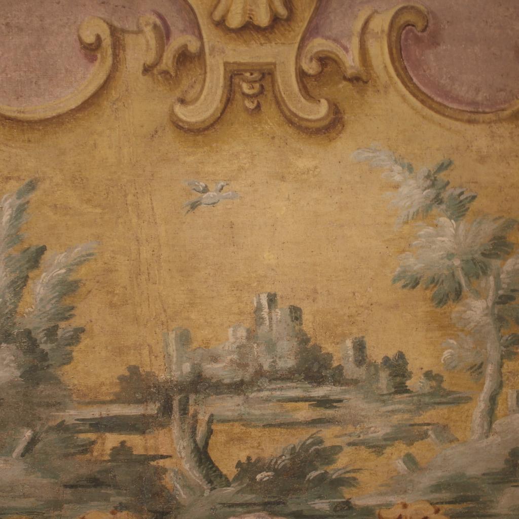 18th Century Tempera on Canvas Italian Antique Landscape Painting, 1780 7