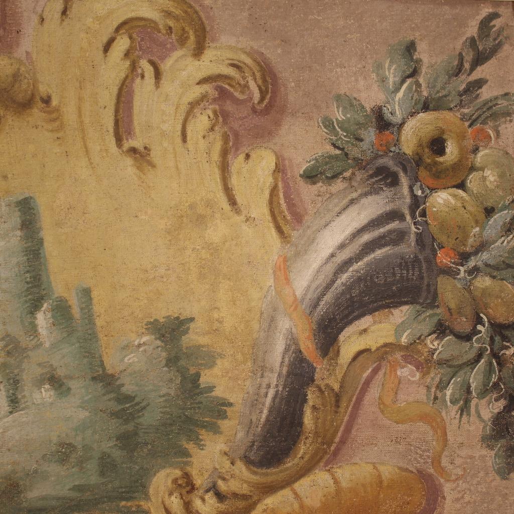 18th Century Tempera on Canvas Italian Antique Landscape Painting, 1780 8