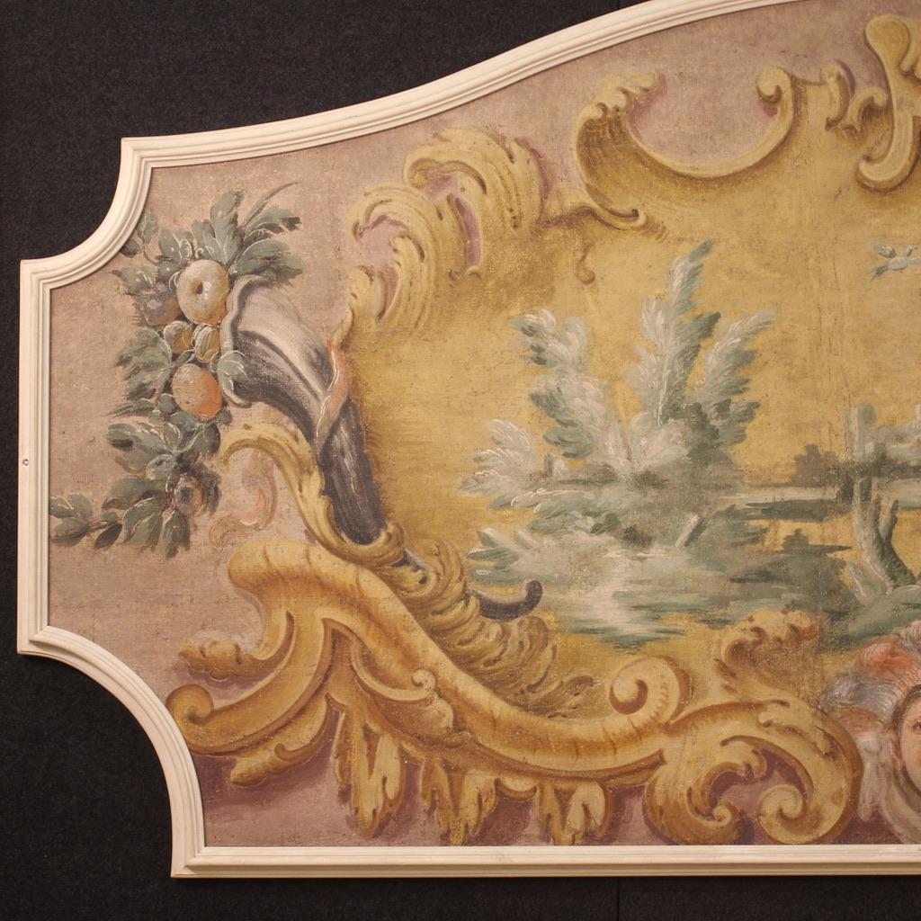 18th Century Tempera on Canvas Italian Antique Landscape Painting, 1780 1
