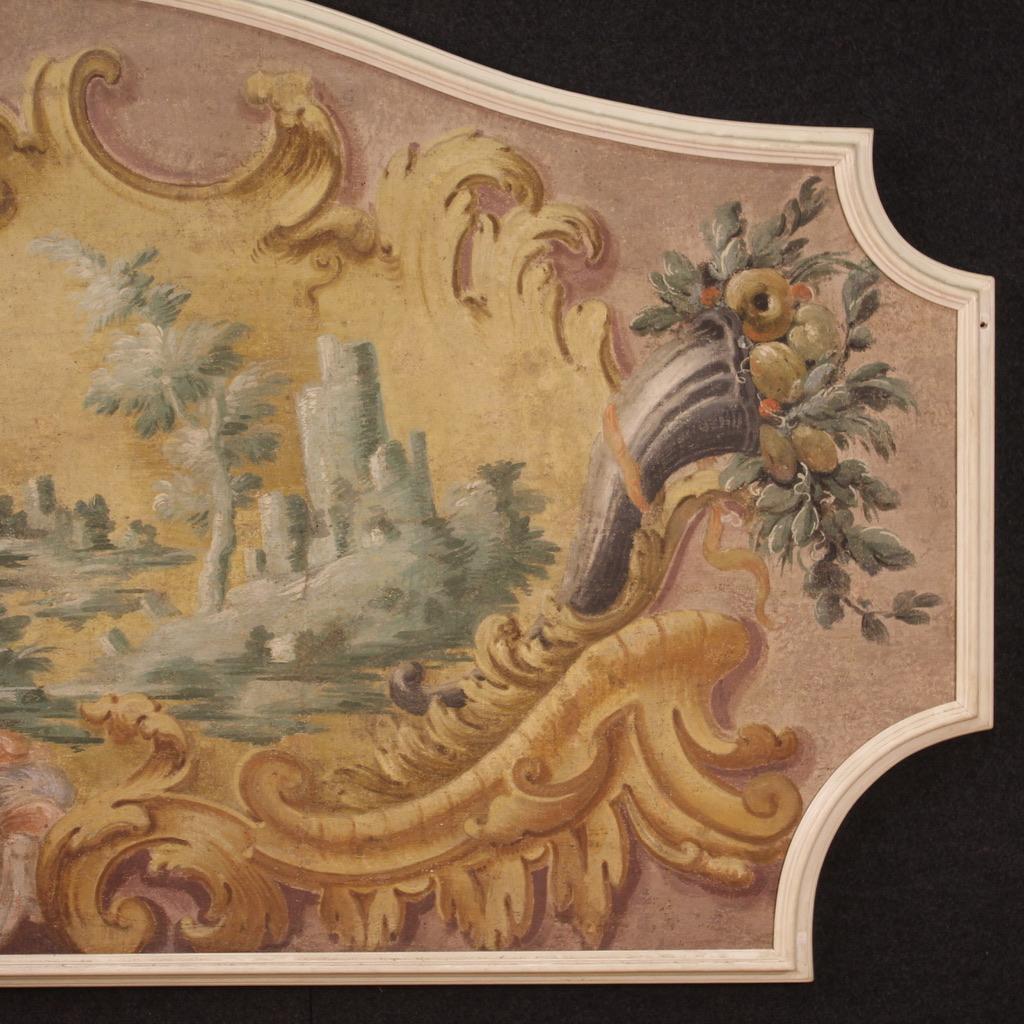 18th Century Tempera on Canvas Italian Antique Landscape Painting, 1780 2