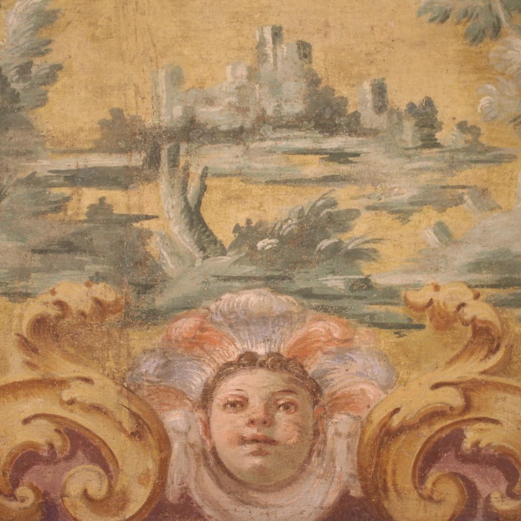 18th Century Tempera on Canvas Italian Antique Landscape Painting, 1780 3