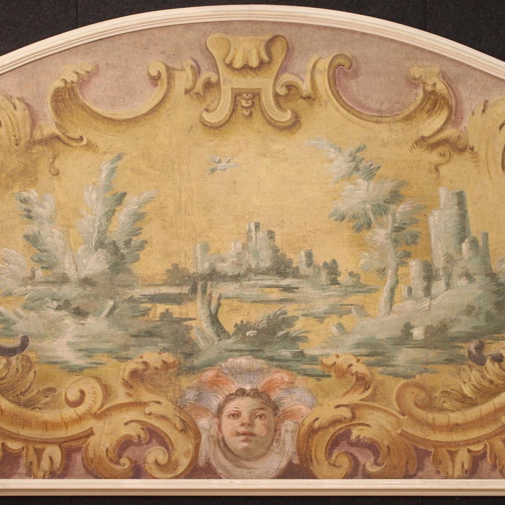 18th Century Tempera on Canvas Italian Antique Landscape Painting, 1780 5