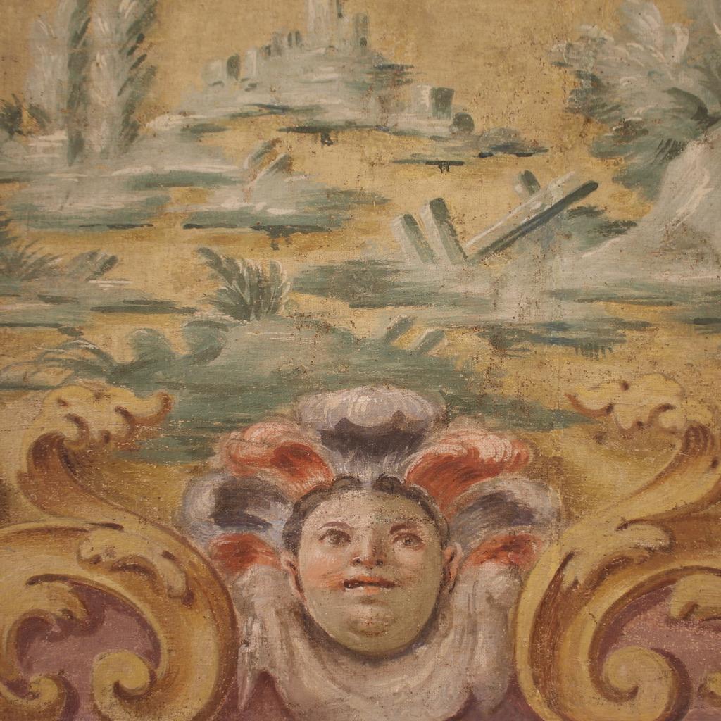 18th Century Tempera on Canvas Italian Antique Painting Landscape, 1770 7