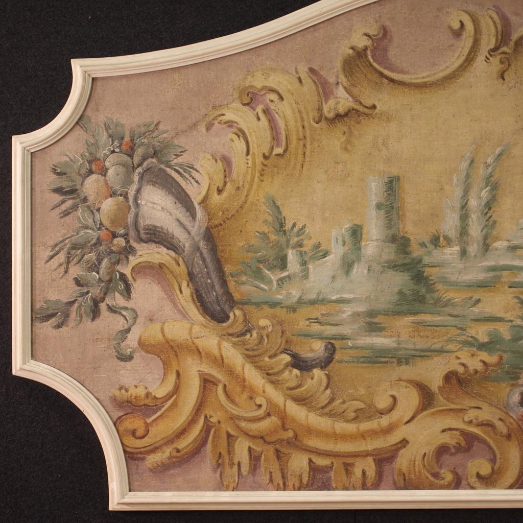 18th Century Tempera on Canvas Italian Antique Painting Landscape, 1770 3