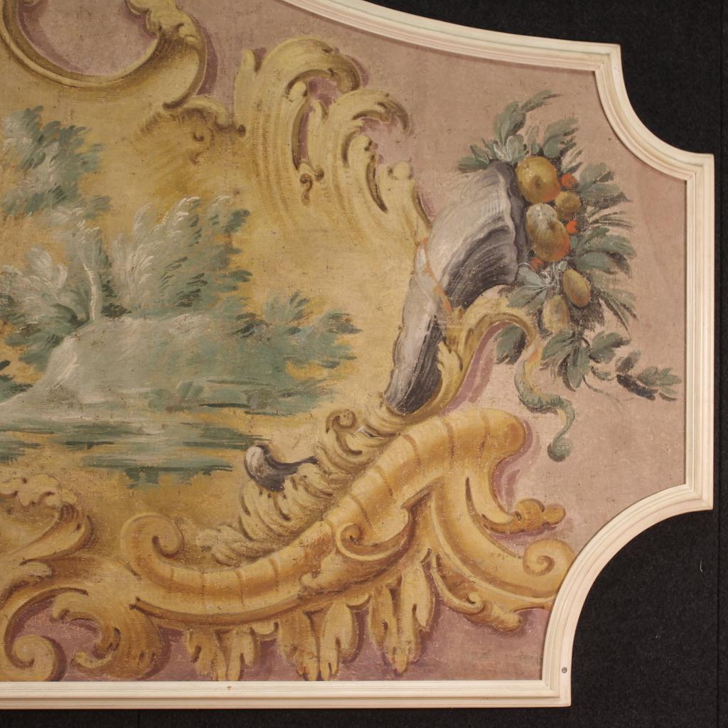 18th Century Tempera on Canvas Italian Antique Painting Landscape, 1770 4
