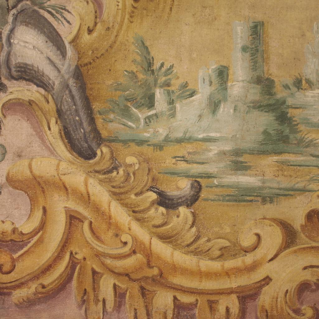 18th Century Tempera on Canvas Italian Antique Painting Landscape, 1770 5