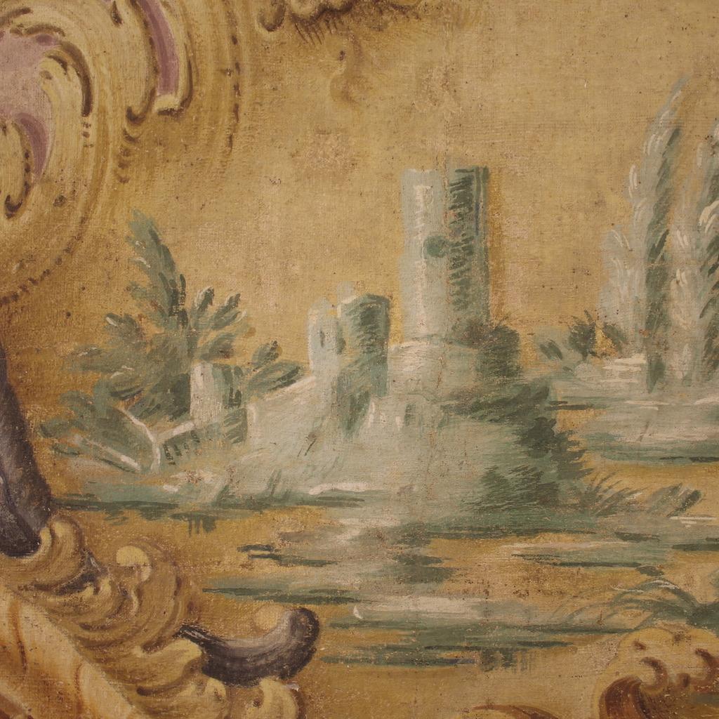 18th Century Tempera on Canvas Italian Antique Painting Landscape, 1770 6
