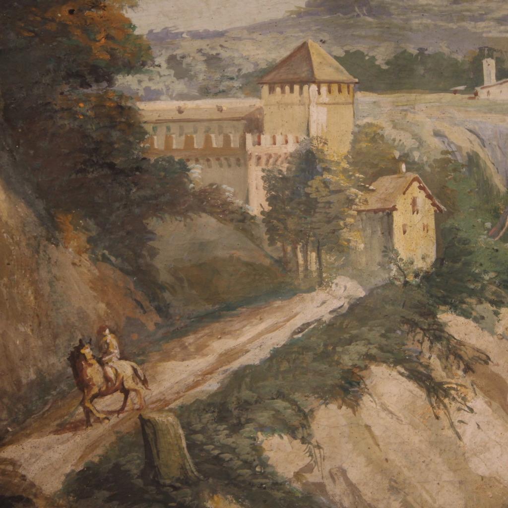 18th Century Tempera on Paper Italian Antique Landscape Painting, 1780 For Sale 6