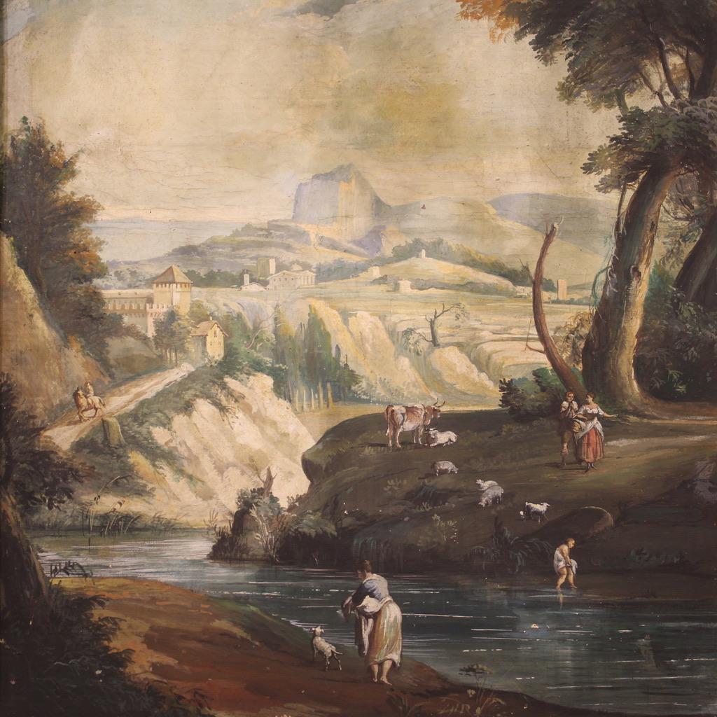 18th Century Tempera on Paper Italian Antique Landscape Painting, 1780 In Fair Condition For Sale In Vicoforte, Piedmont
