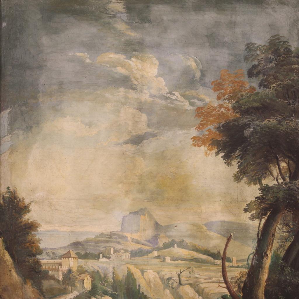 18th Century Tempera on Paper Italian Antique Landscape Painting, 1780 For Sale 1