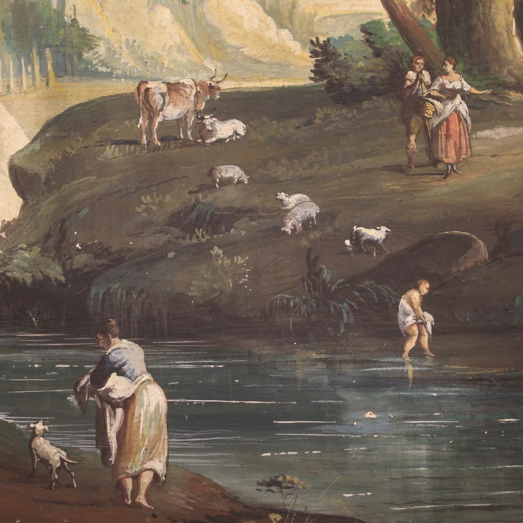 Tempera sur papier italienne de paysage ancien du 18ème siècle, 1780 en vente 2