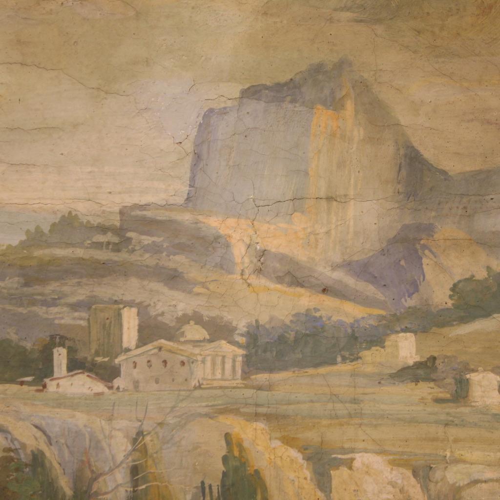 Tempera sur papier italienne de paysage ancien du 18ème siècle, 1780 en vente 3