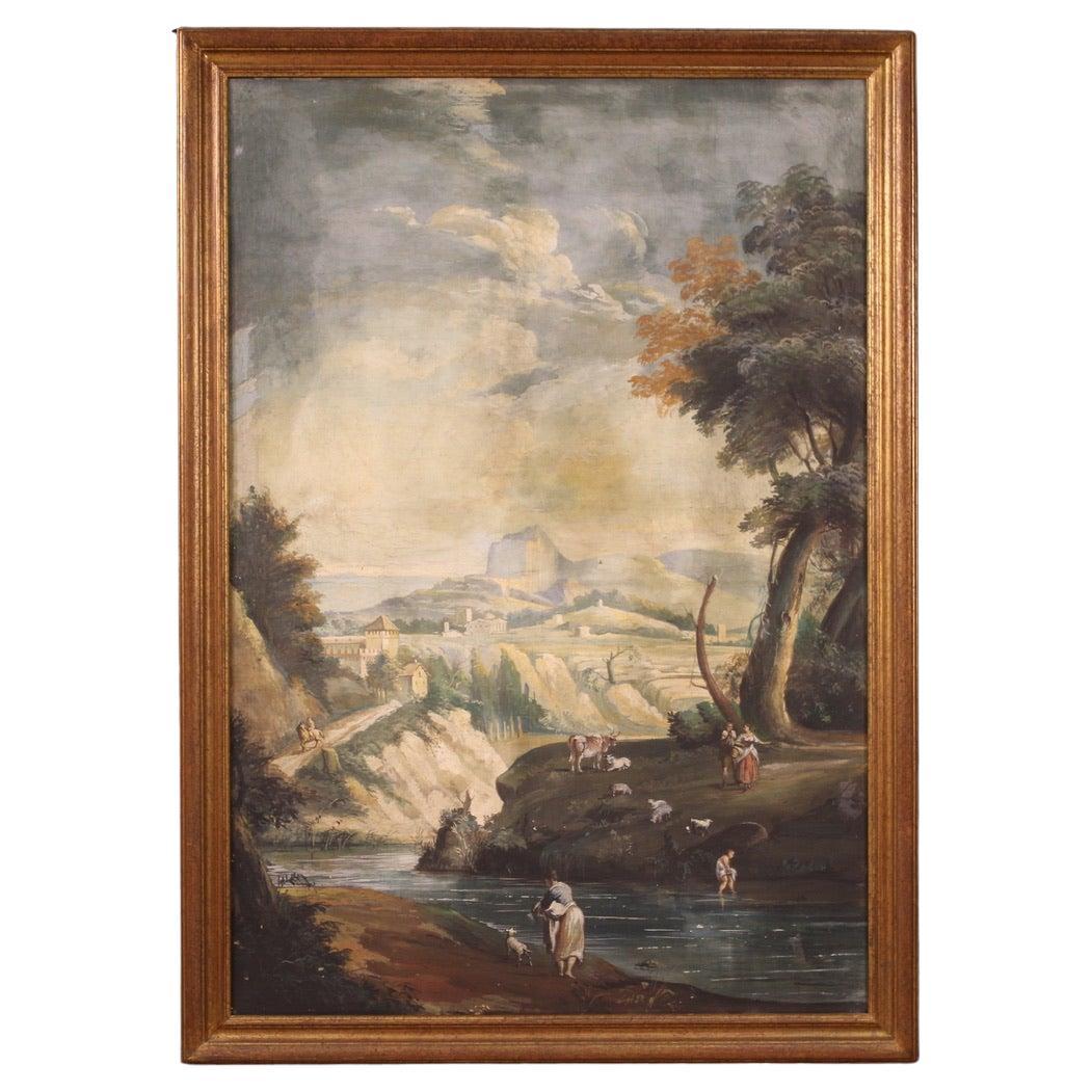 Tempera sur papier italienne de paysage ancien du 18ème siècle, 1780