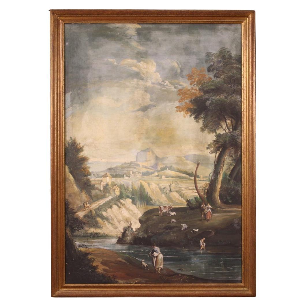 18th Century Tempera on Paper Italian Antique Landscape Painting, 1780 For Sale