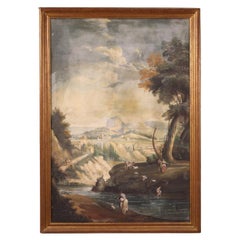 18th Century Tempera on Paper Italian Antique Landscape Painting, 1780
