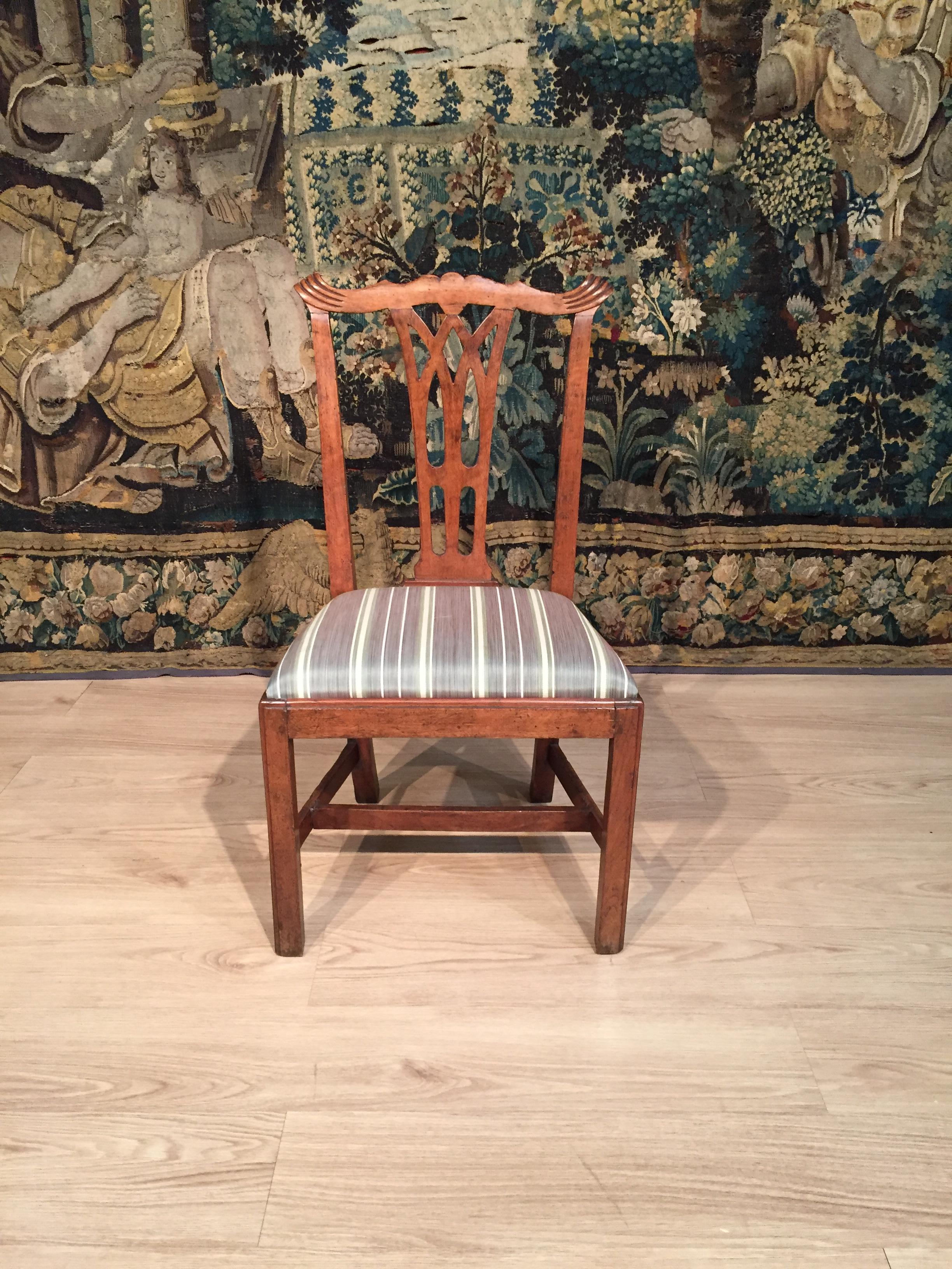 Directoire 18th Century Ten Italian Carved Walnut Wood Chairs