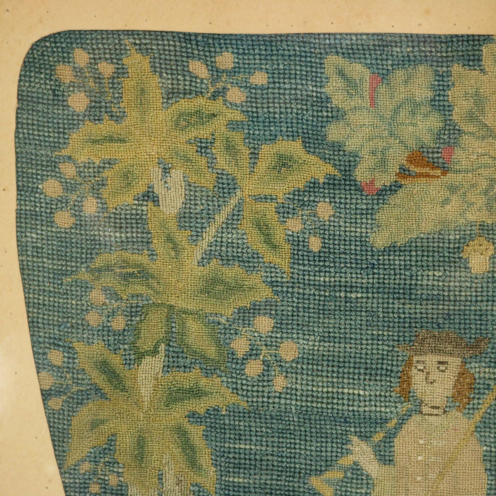 English 18th Century Tent Stitch Embroidered Picture of a Shepherd For Sale