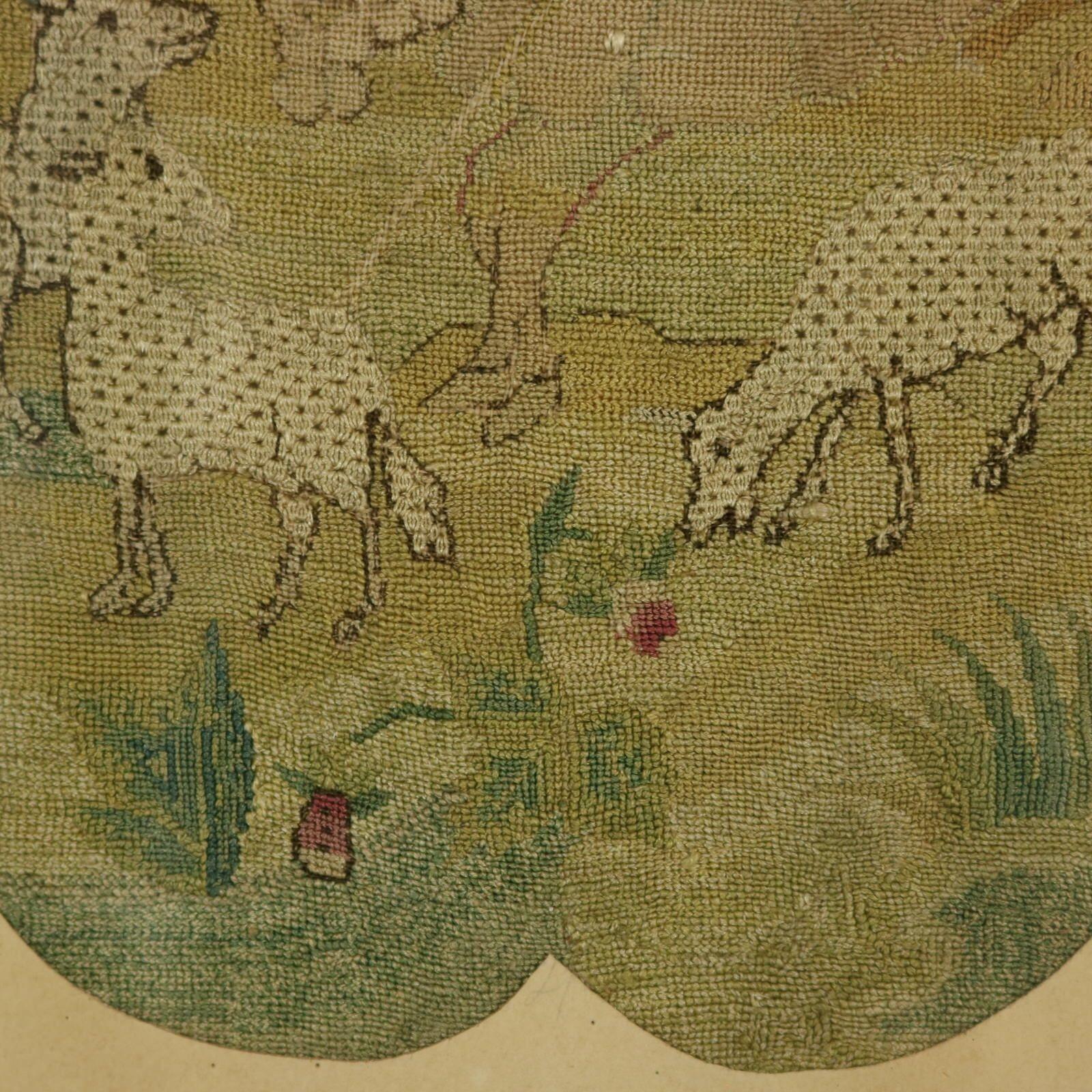 Silk 18th Century Tent Stitch Embroidered Picture of a Shepherd For Sale