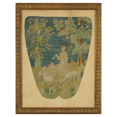 18th Century Tent Stitch Embroidered Picture of a Shepherd