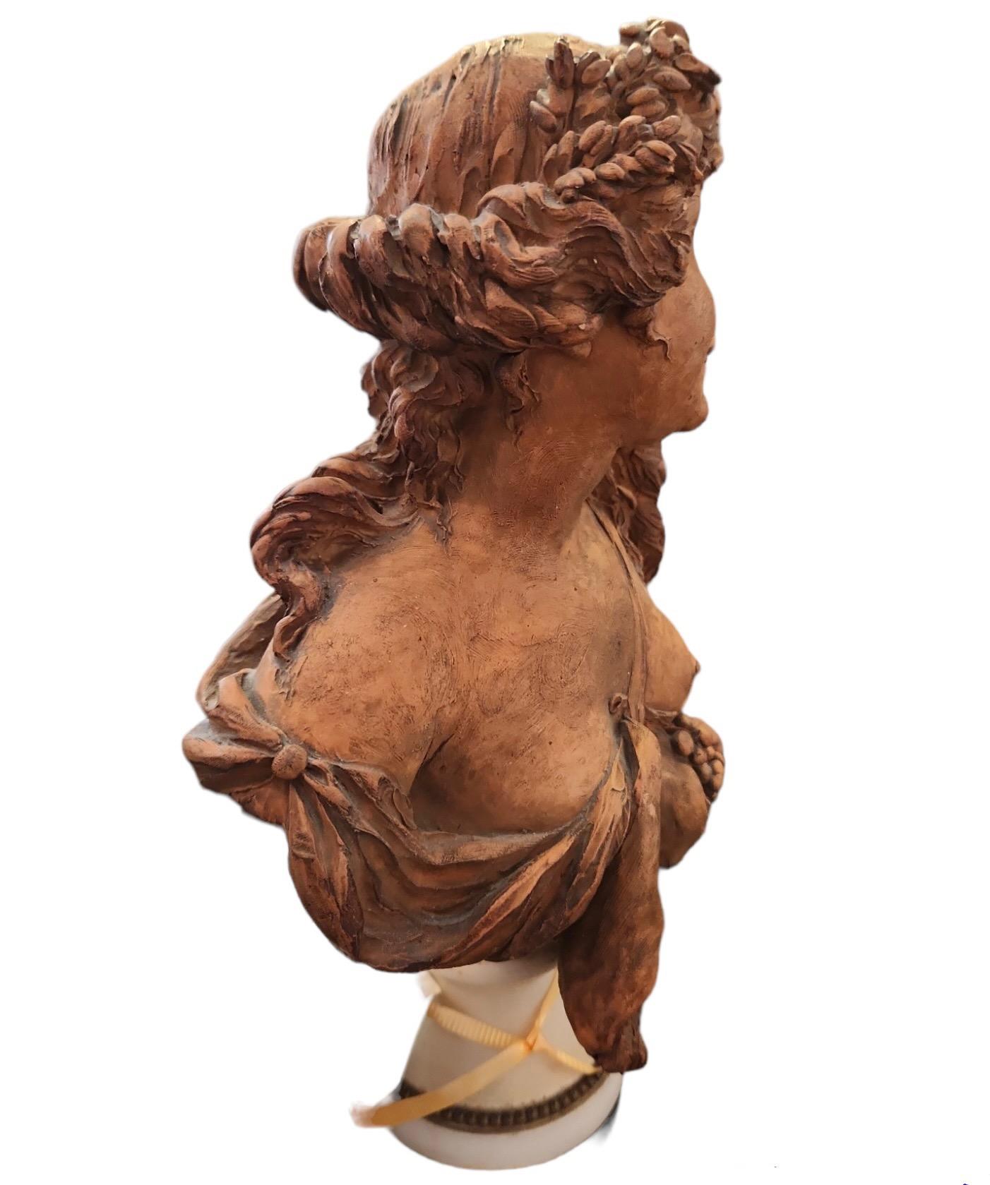 French 18th Century Terracotta Bust of Girl For Sale