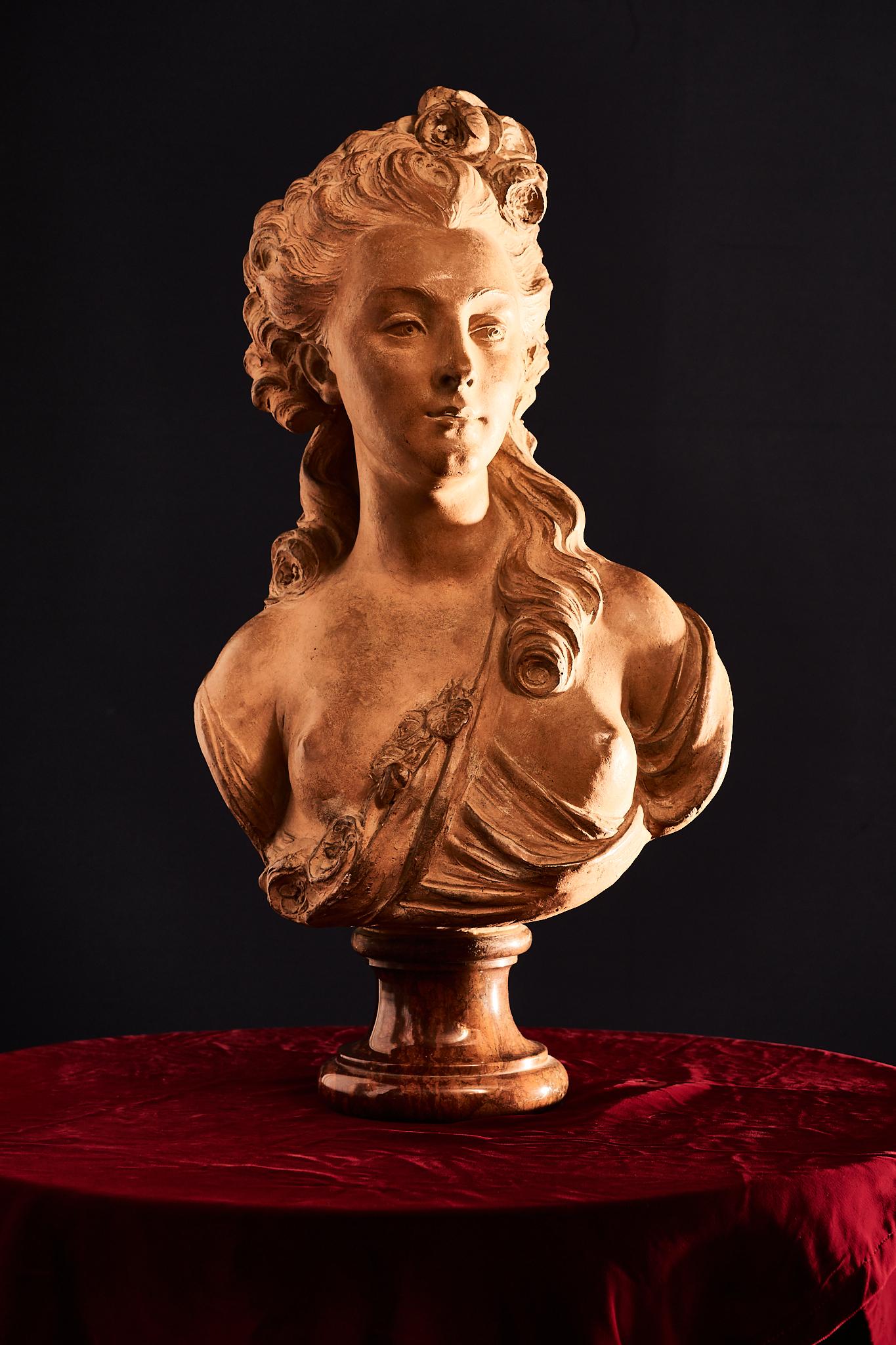 18th Century and Earlier 18th Century Terracotta Bust of Young Woman For Sale
