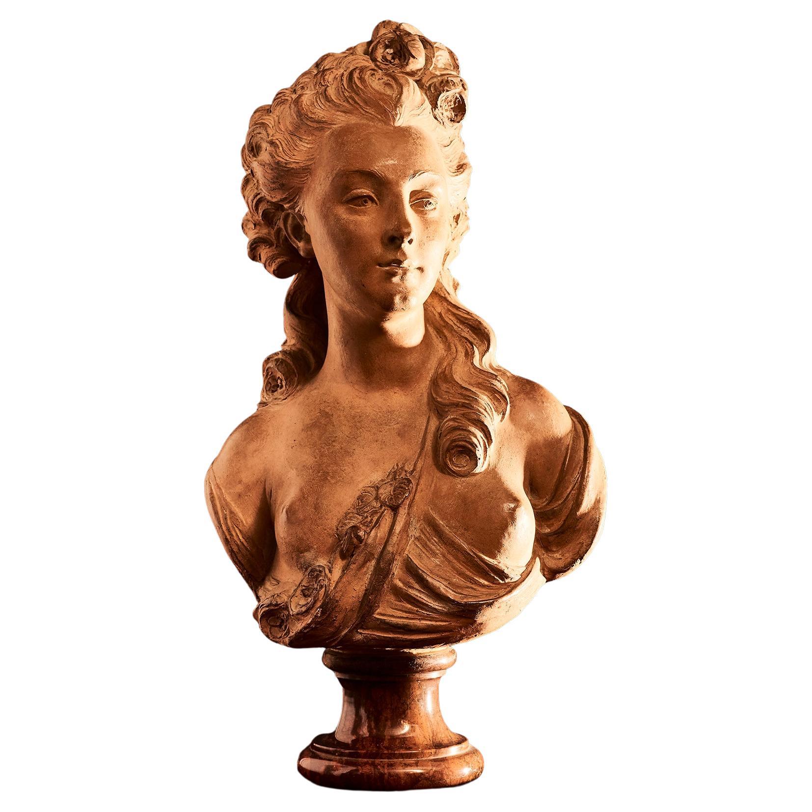 18th Century Terracotta Bust of Young Woman For Sale