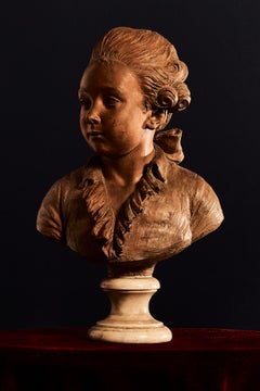 18th Century Terracotta Statue with Marble Base, Depicting Louis XVI