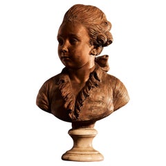 18th Century Terracotta Statue with Marble Base, Depicting Louis XVI 