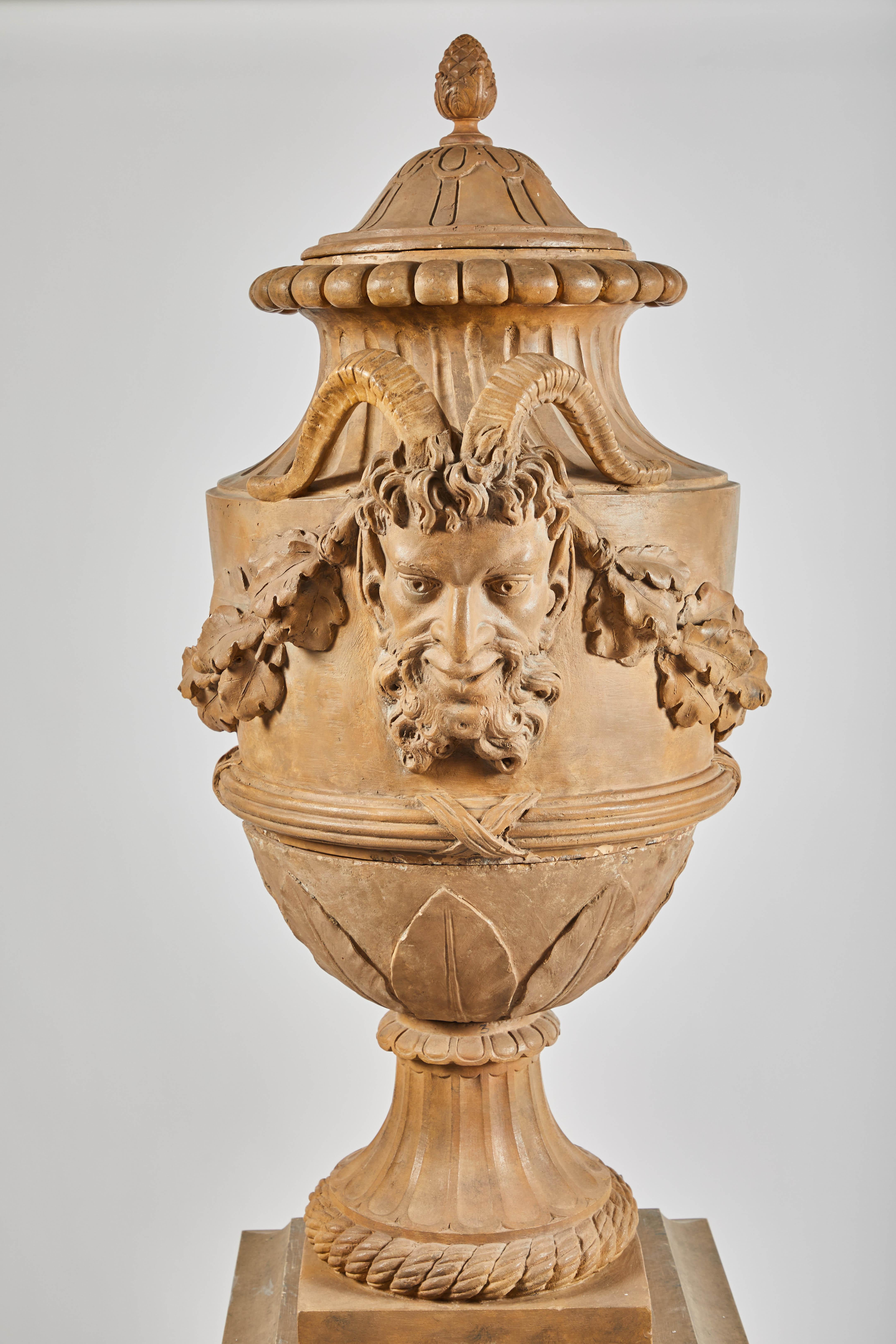 18th Century Terracotta Urns on Pedestals from the Collection of Karl Lagerfeld For Sale 5
