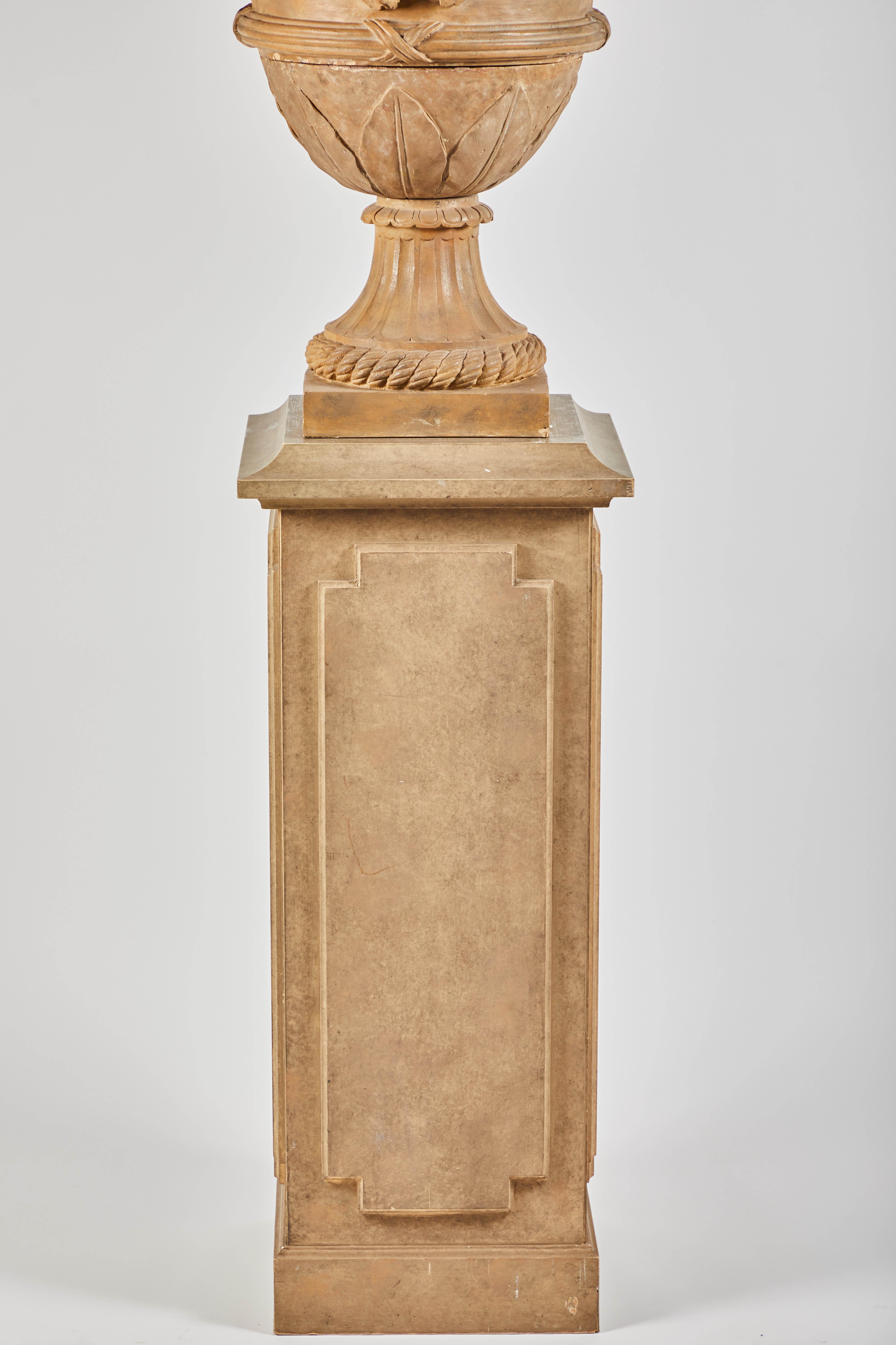 Italian 18th Century Terracotta Urns on Pedestals from the Collection of Karl Lagerfeld For Sale