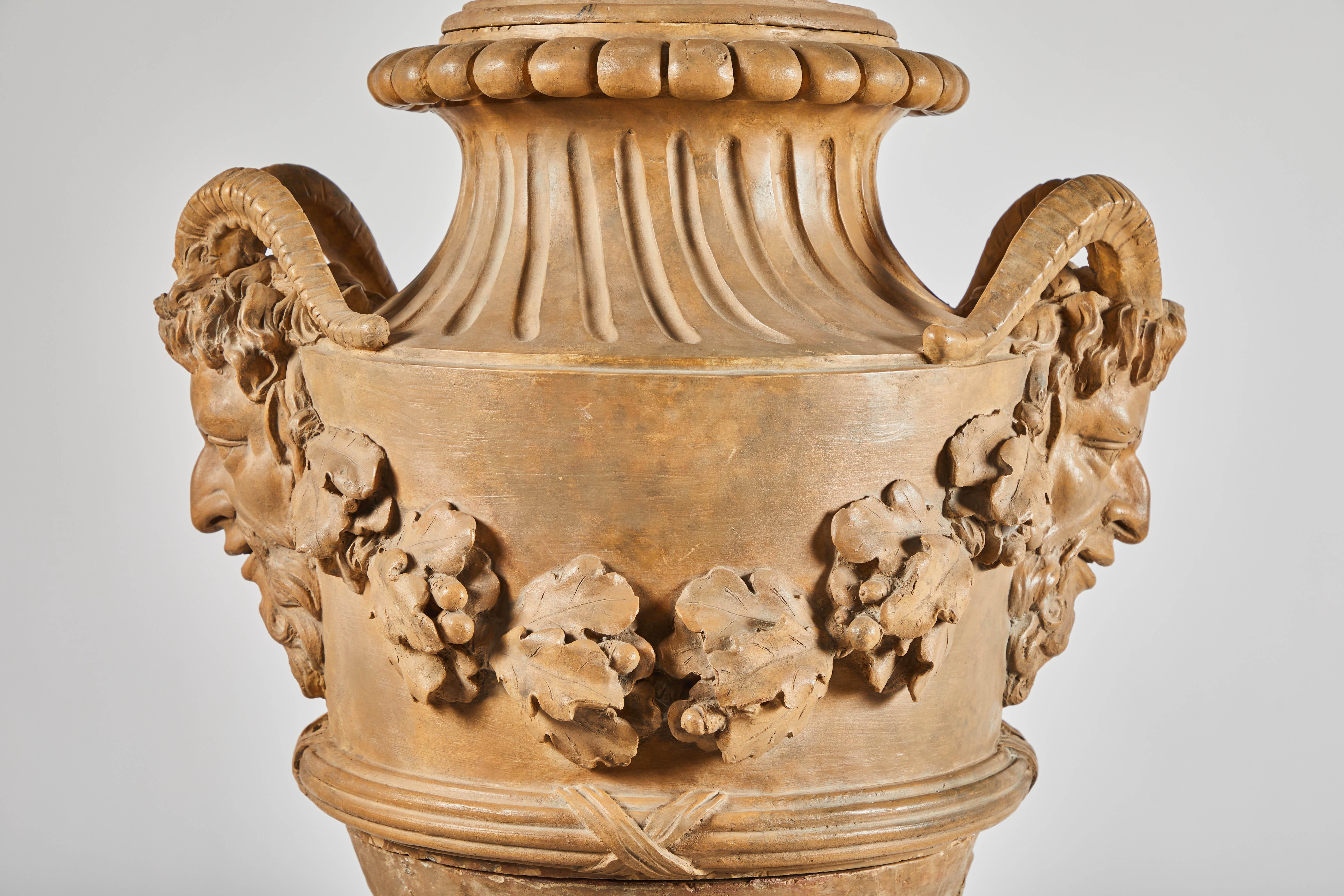 18th Century and Earlier 18th Century Terracotta Urns on Pedestals from the Collection of Karl Lagerfeld For Sale