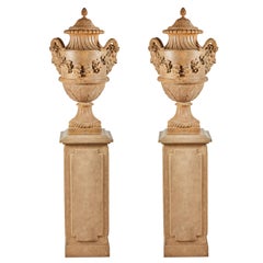 18th Century Terracotta Urns on Pedestals from the Collection of Karl Lagerfeld