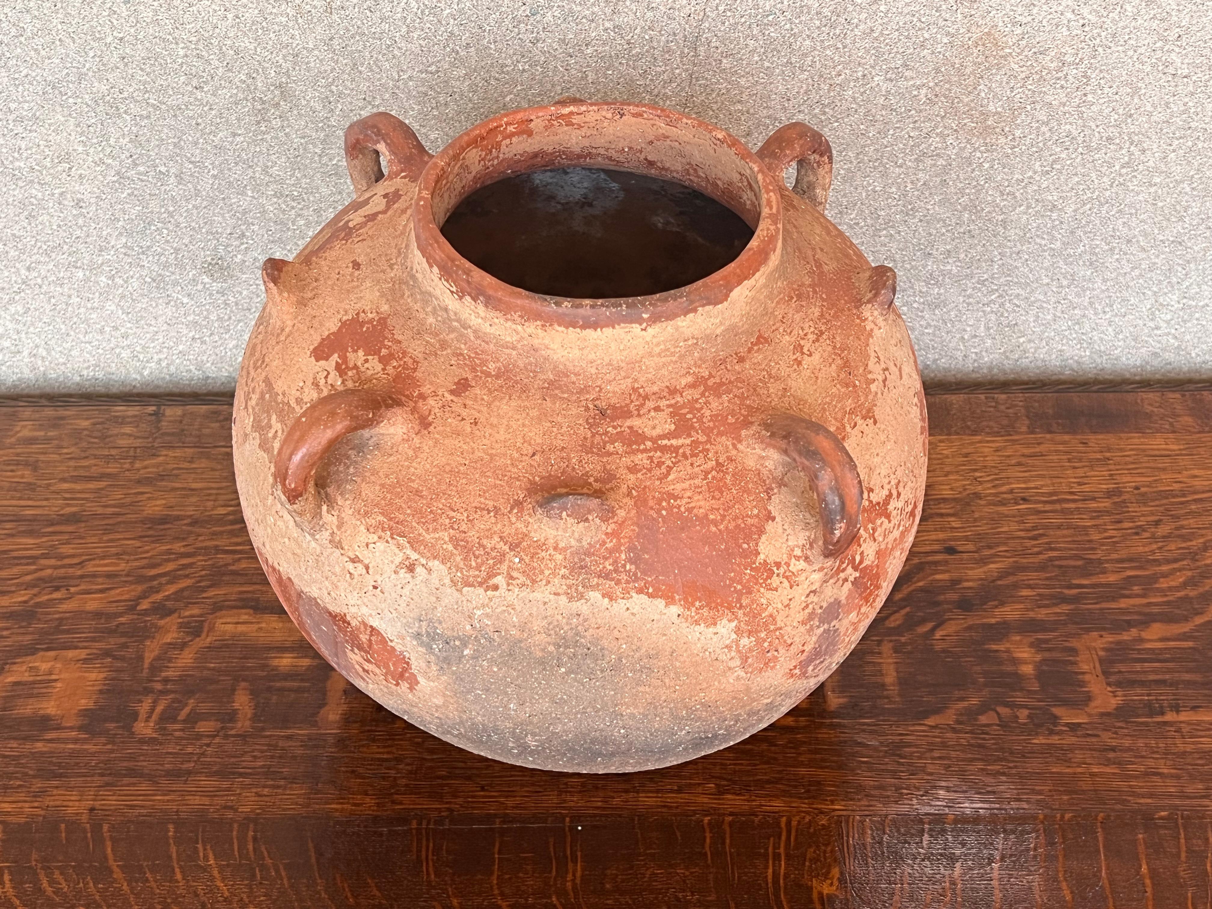 Baroque 18th Century Terracotta Vessel, Vase, Planter with Four Handles For Sale