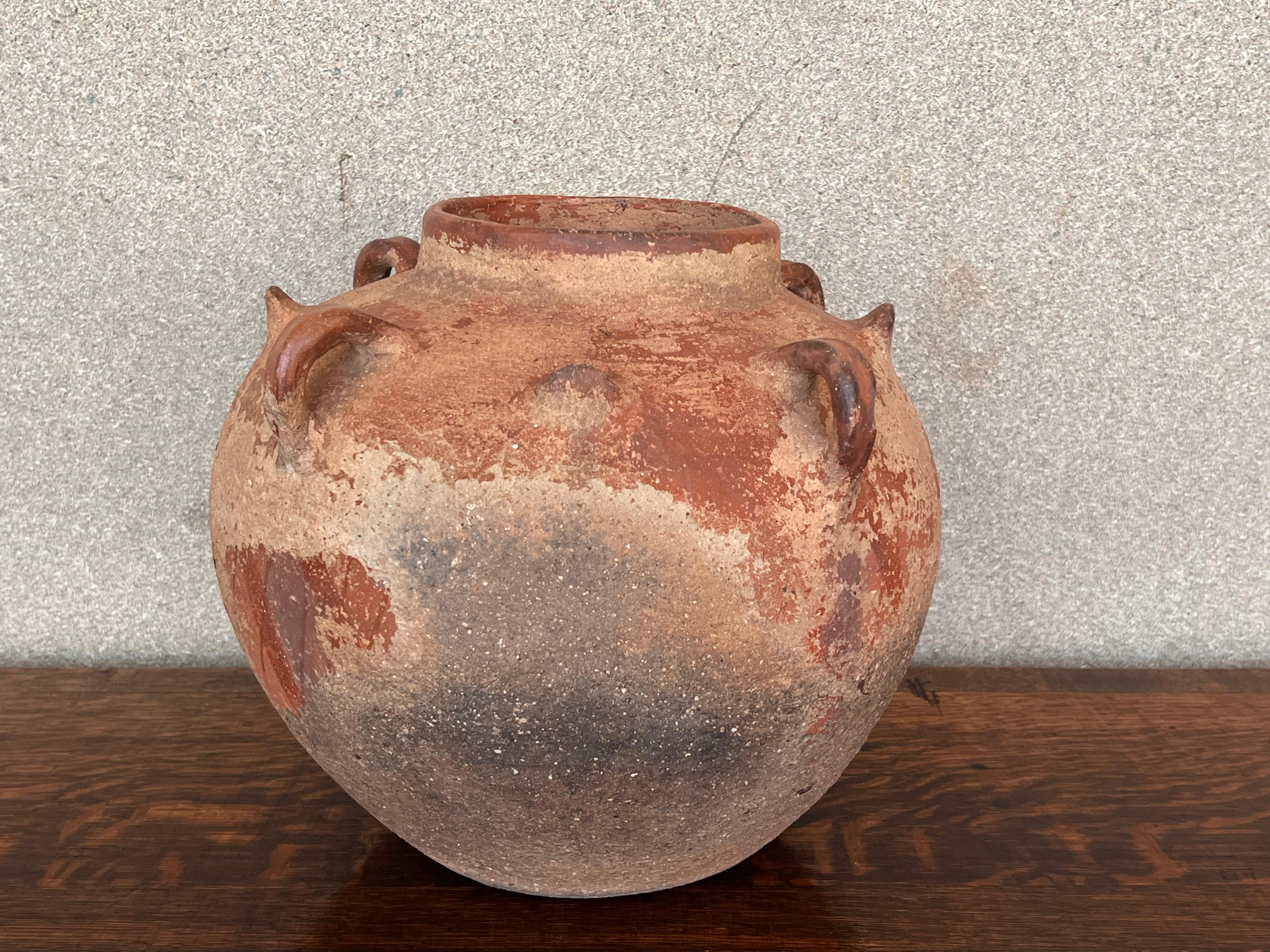 Spanish 18th Century Terracotta Vessel, Vase, Planter with Four Handles For Sale