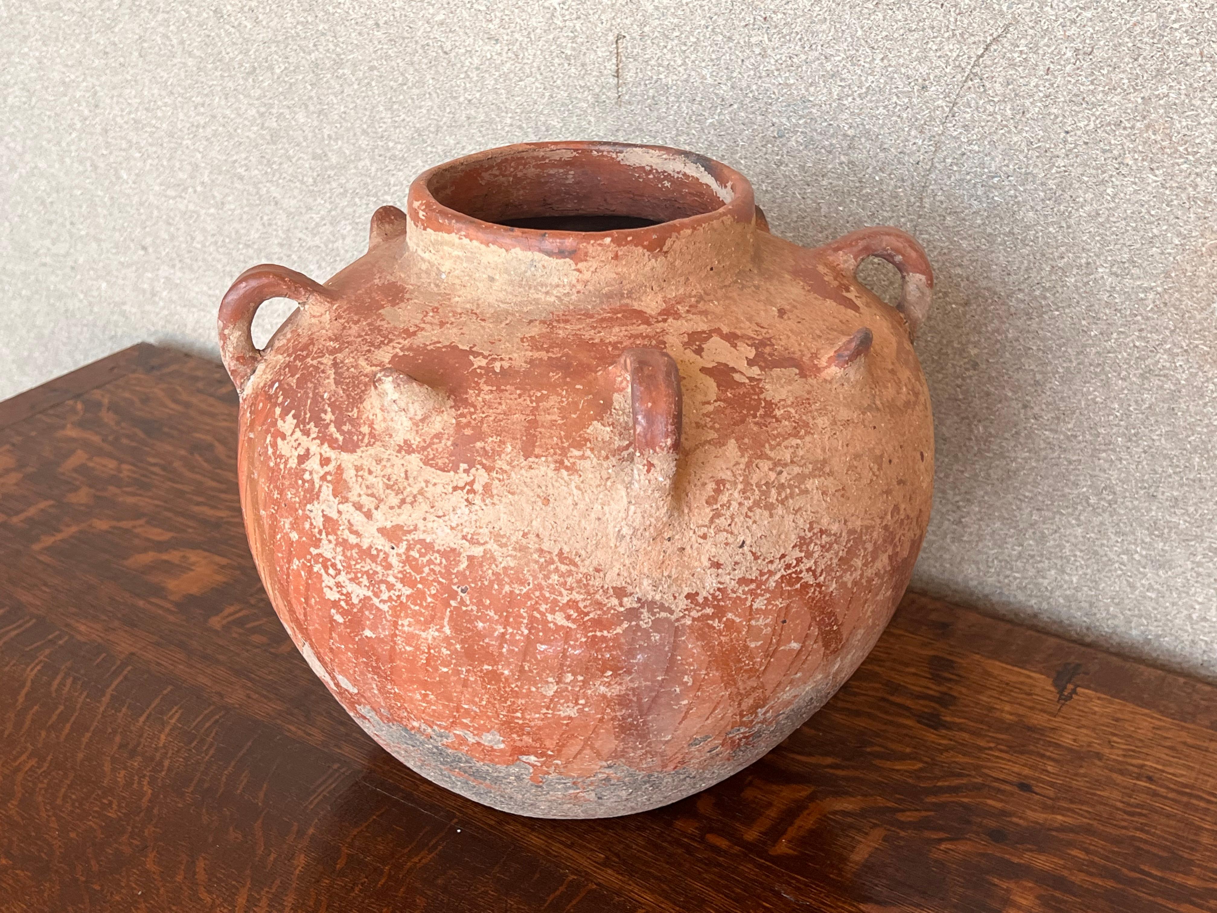 18th Century Terracotta Vessel, Vase, Planter with Four Handles In Good Condition For Sale In Miami, FL