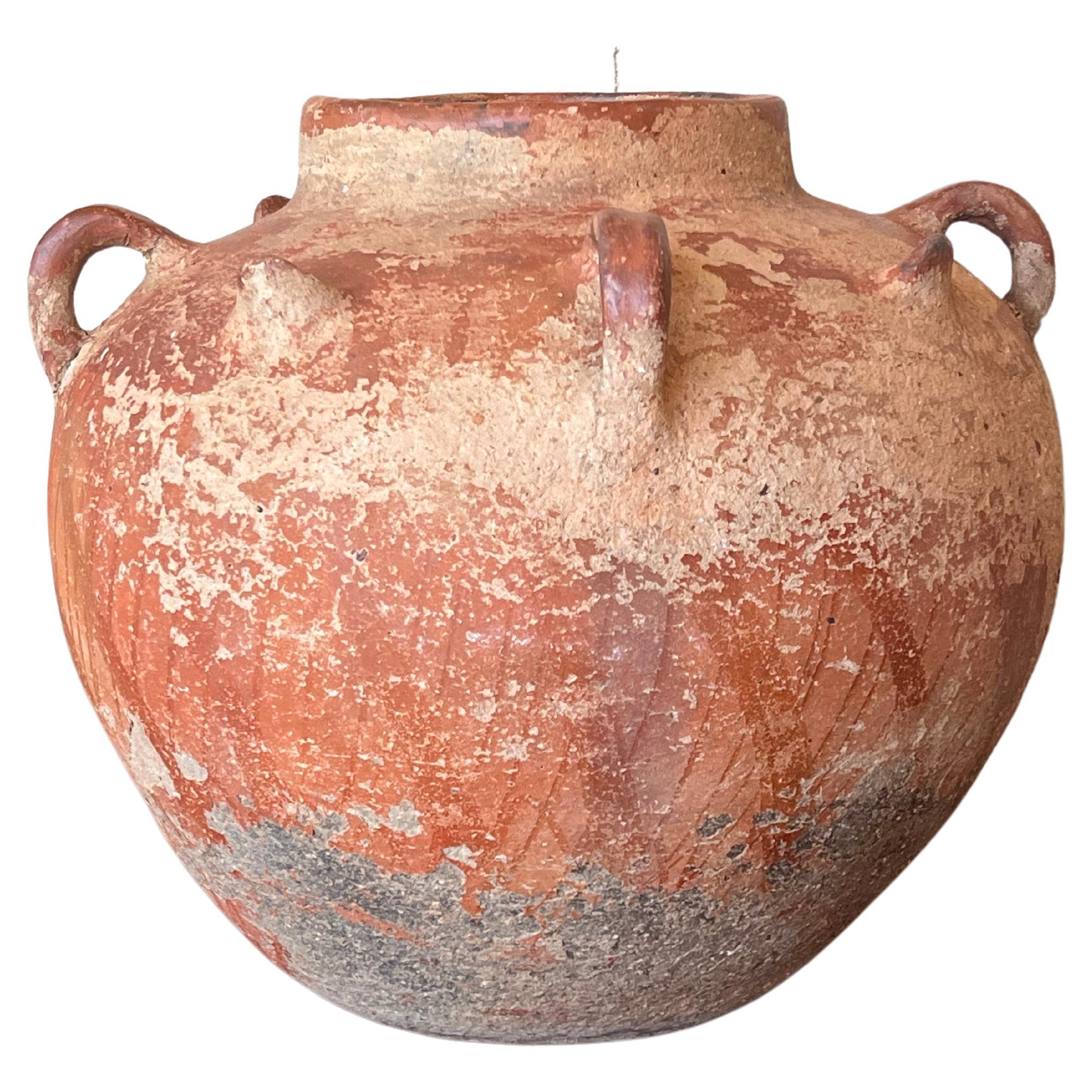 18th Century Terracotta Vessel, Vase, Planter with Four Handles For Sale
