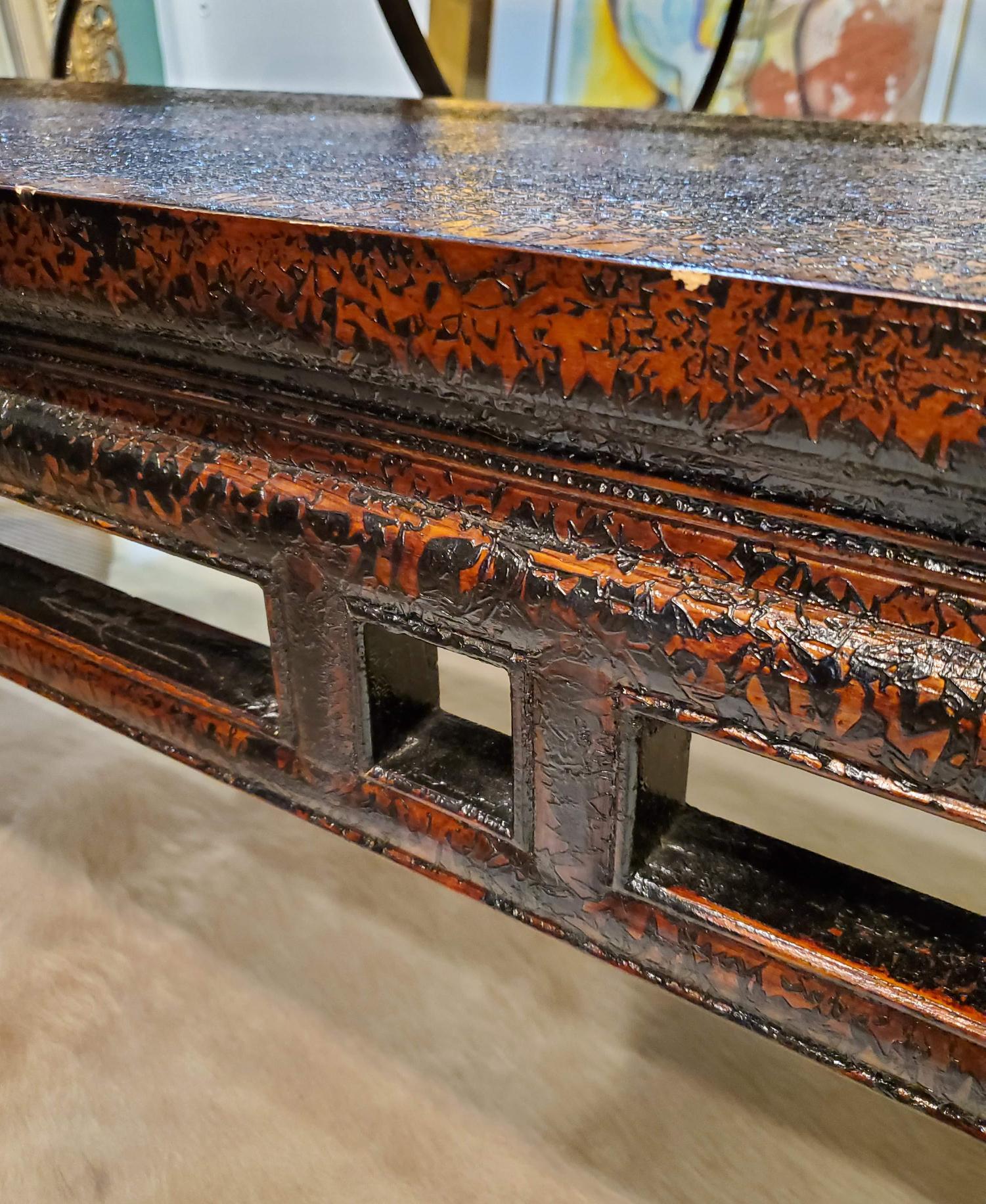 Mid-18th Century Chinoiserie Textured Lacquer Wood Long Bench For Sale 2