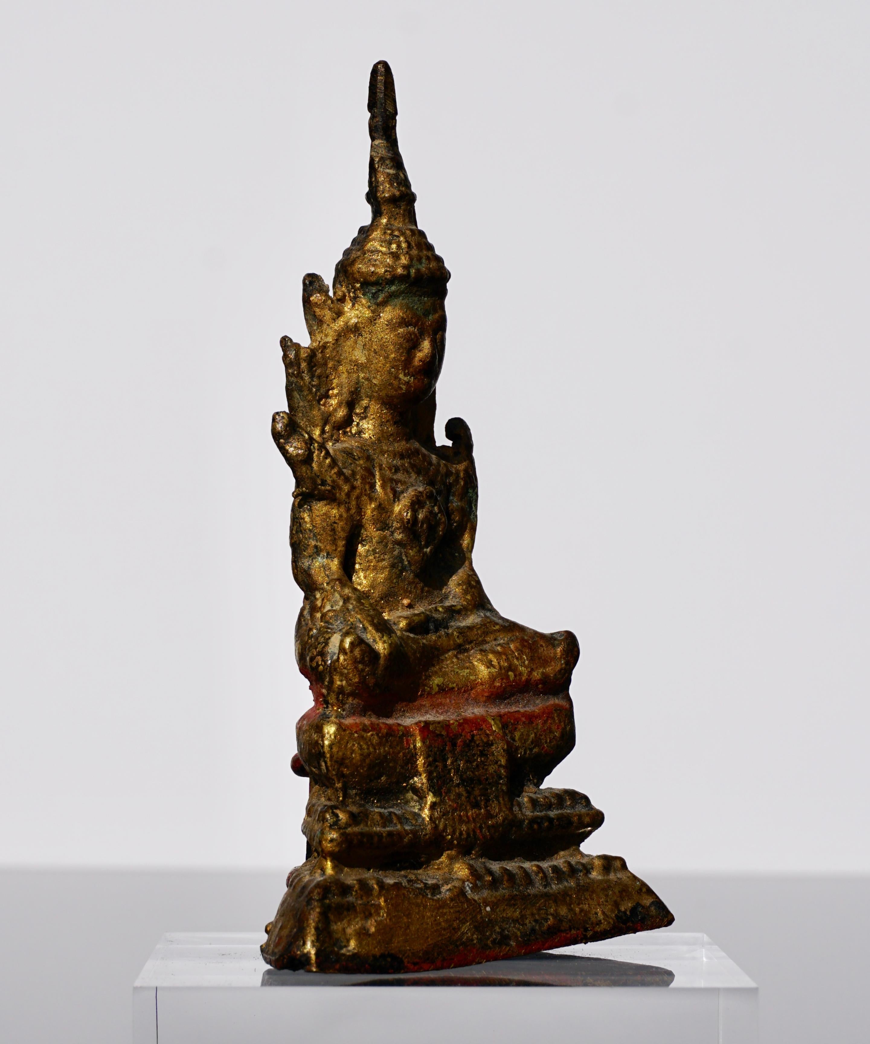 A small and delightful gilt gold bronze Buddha from Thailand.

Measures: Height 4.75 inches (12 cm)
Width 2.7 inches (7 cm)
Depth 1.5 inches (4 cm).

AVANTIQUES is dedicated to providing an exclusive curated collection of Fine Arts, Paintings,