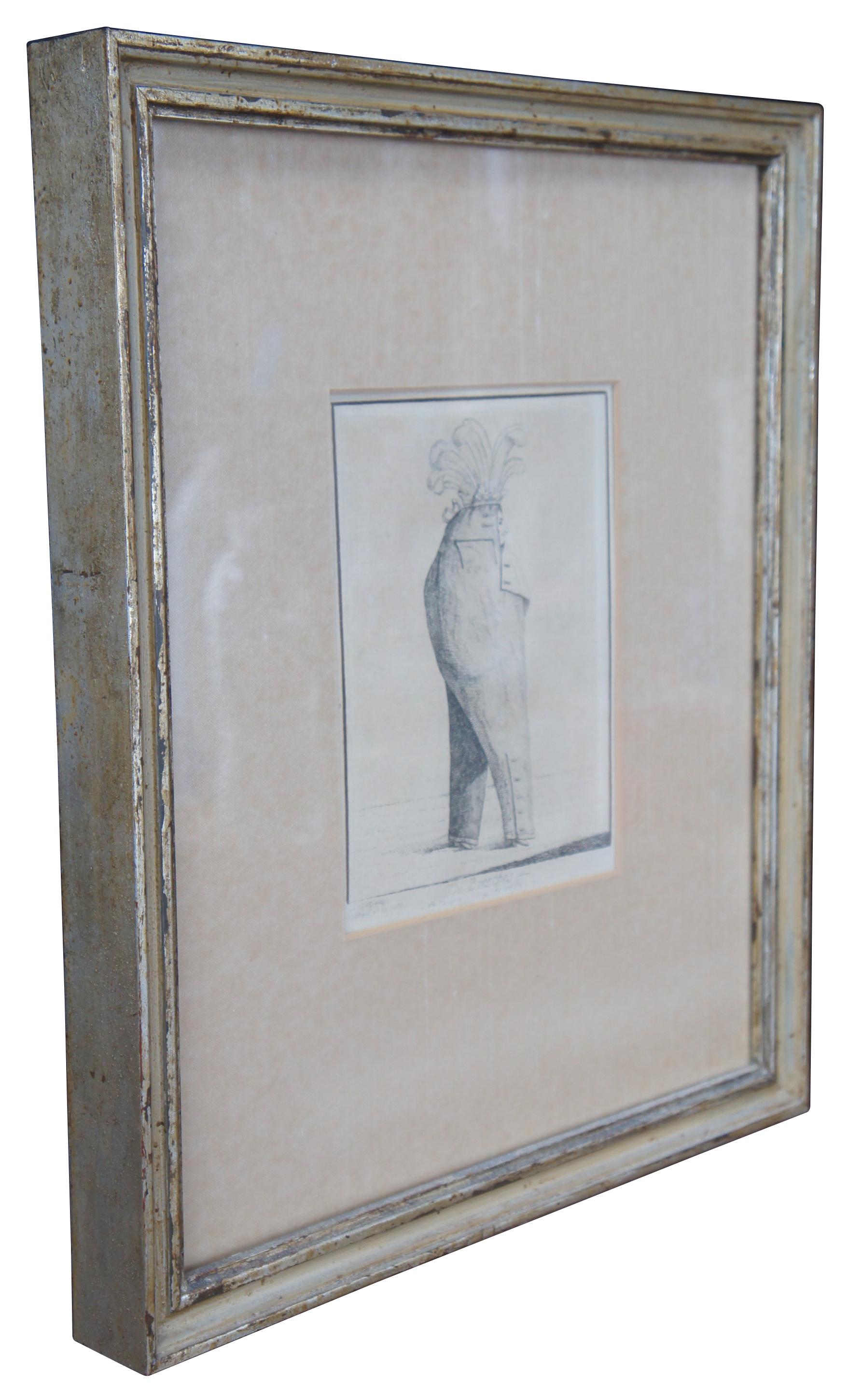 Antique 18th century engraving aptly titled, The Breeches. It features a large pair of paints worn by a much smaller figure, who smirks as they walk along. Circa 1775.

Measures: 12