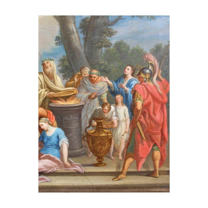 Oiled 18th Century The Sacrifice of Iphigenia Roma School Painting Oil on Canvas For Sale