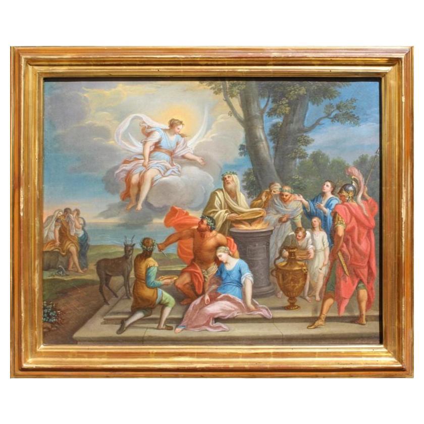 Peinture  l'huile sur toile du 18me sicle Le Sacrifice de l'cole de Rome d'Iphigenia en vente